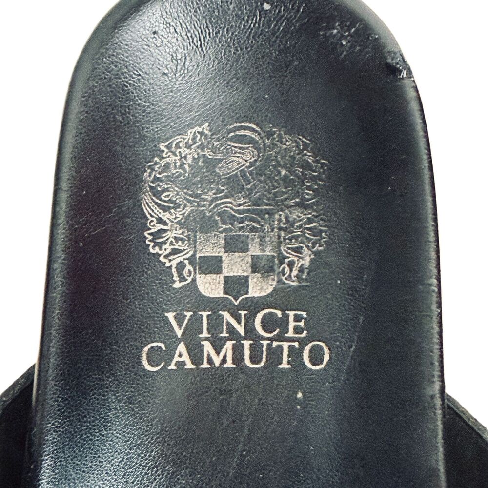 Vince Camuto Kennedys Sandals 9.5 Black Leather Shoes Chunky Chain Detail - Picture 7 of 8